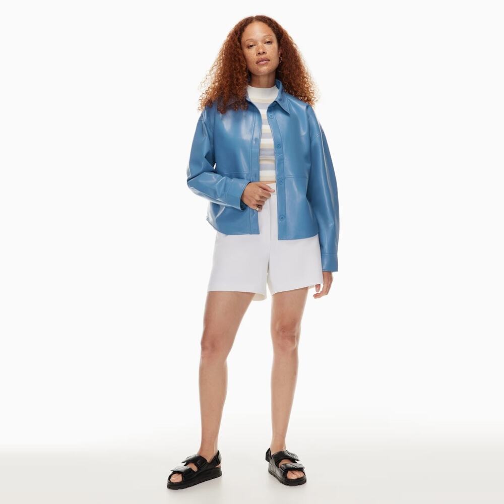 Babaton Pelli Hip Shirt Jacket Relaxed Vegan Leather Shacket Flagstone Blue XS